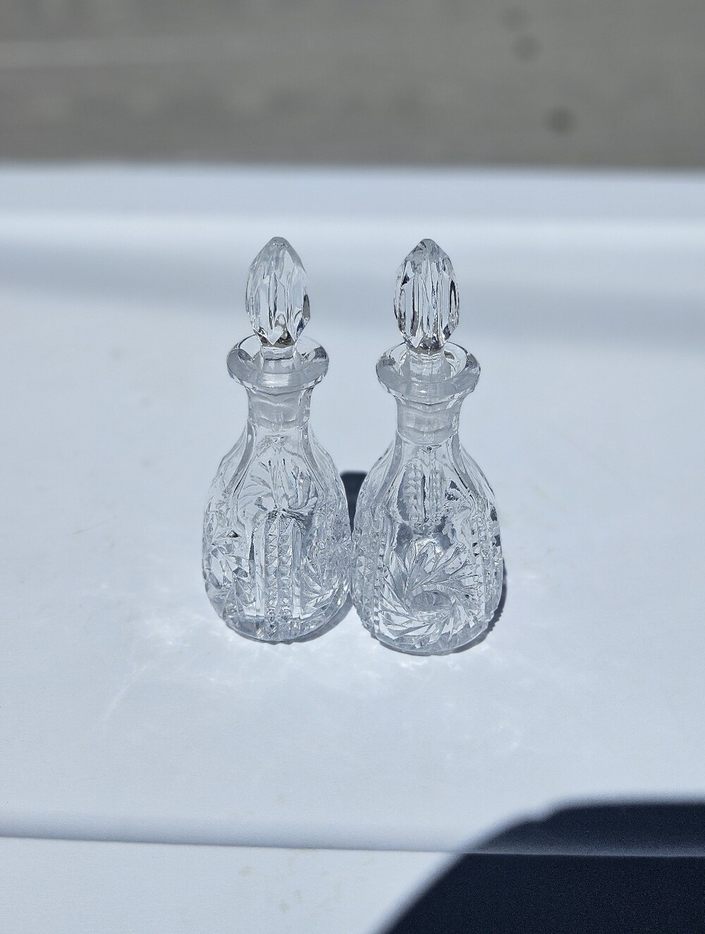 Pair of Cut Glass Crystal Cruet Bottles